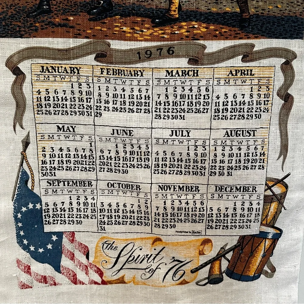Spirit‎ of '76 Calendar Towel Tapestry 1976 Vintage Soldiers Marching By Kay Dee